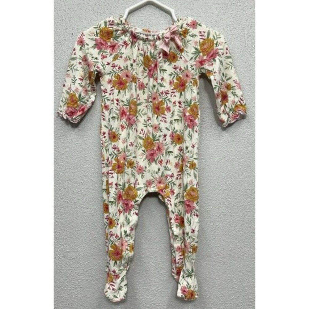 Mud Pie Bamboo Floral Romper 3-6 Months Elastic Neck Baby Girl Long Sleeve